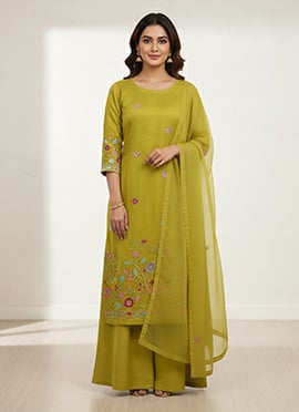 Green Silk Resham Embroidered Palazzo Suit