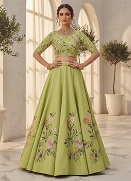 Green Silk Resham Work Lehenga