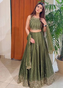 Green Silk Sequins Embellished Lehenga