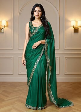 Green Silk Sequins Hand Embroidered Saree