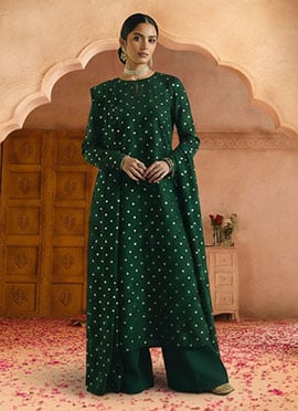 Green Silk Sequins Palazzo Suit