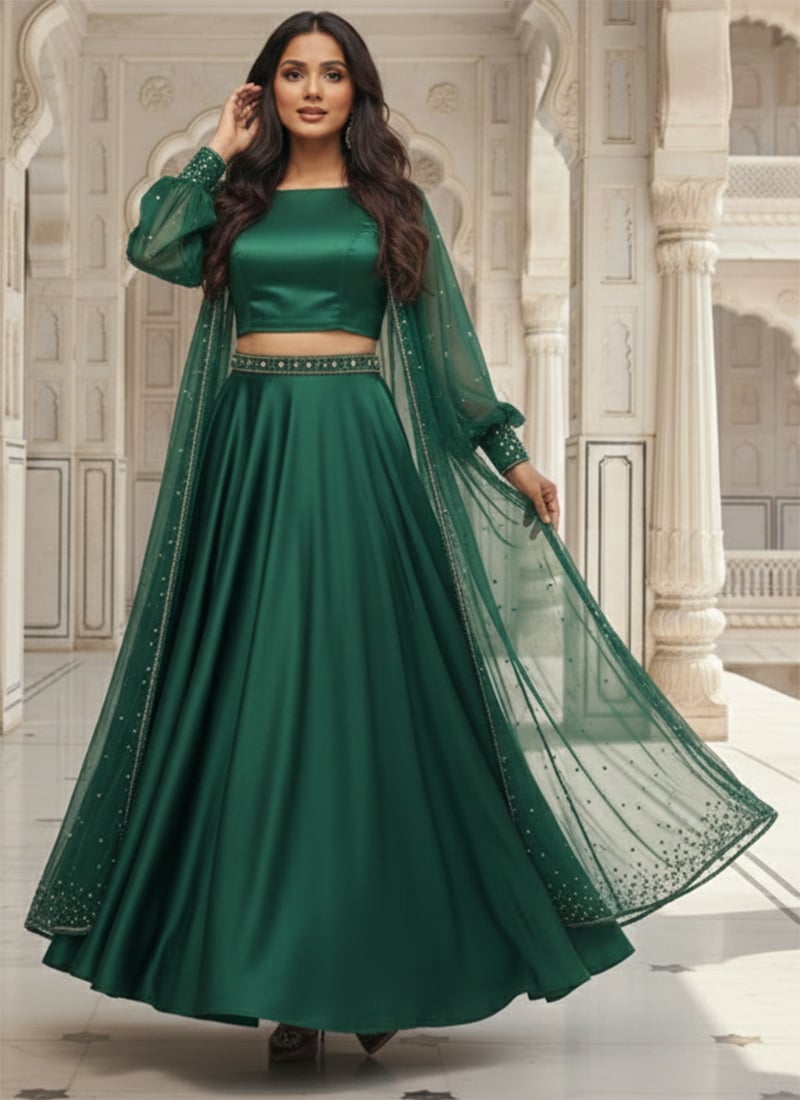 Green Silk Stone Embellished Indowestern Set and Suit After Six Wear