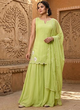 Green Silk Stone Work Sharara Suit
