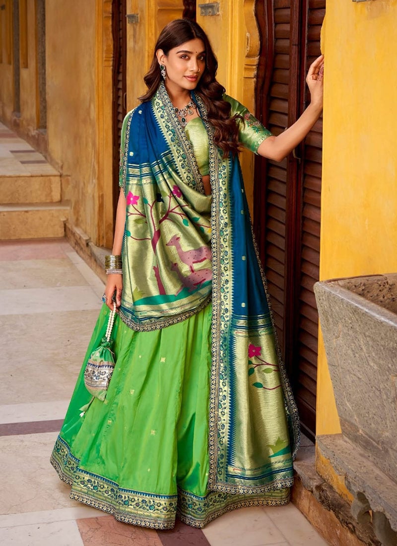 Green Silk Zari A Line Lehenga Festive Wear