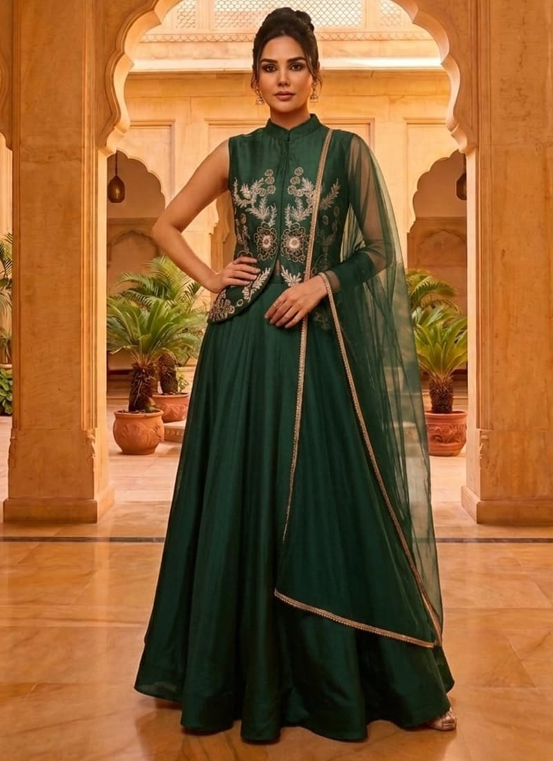 Green Silk Zari Embroidered Lehenga Wedding Wear
