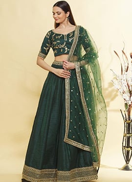 Green Silk Zari Embroidered Lehenga