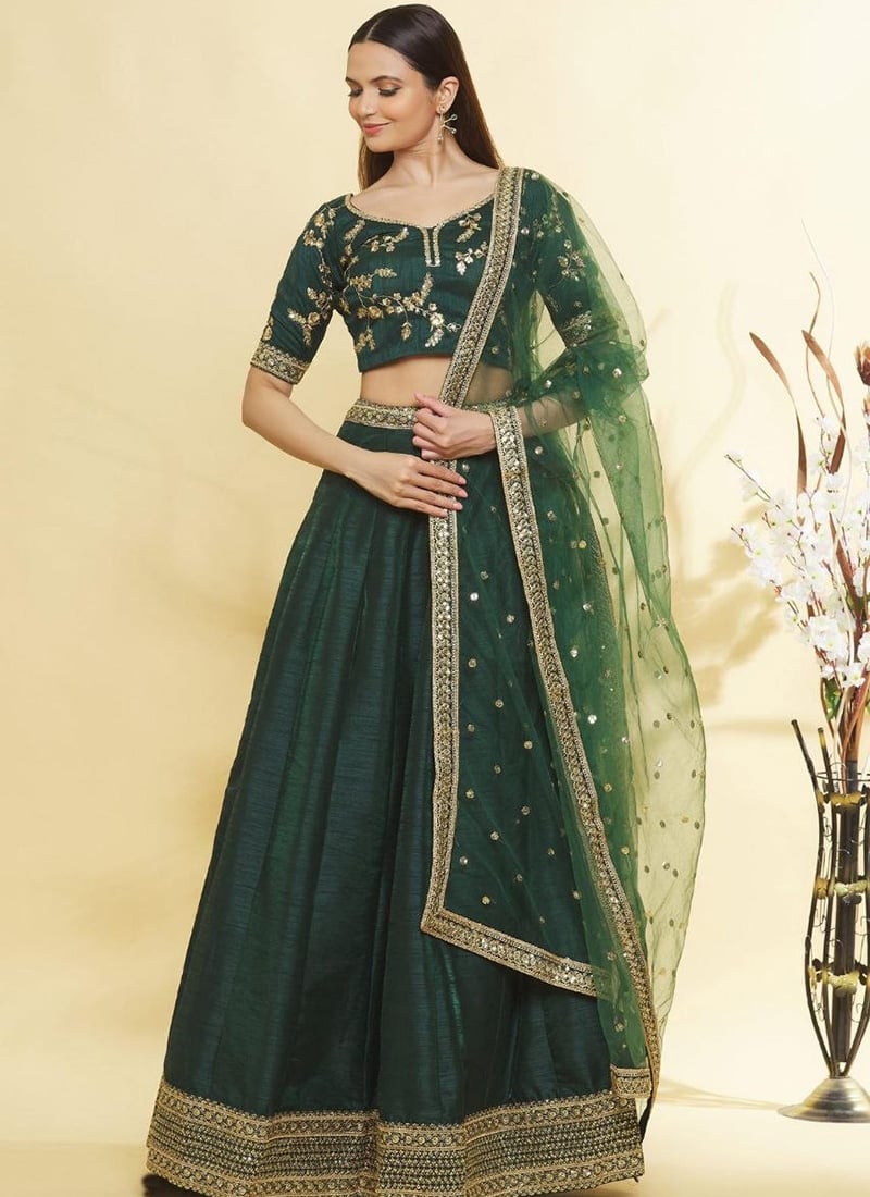 Green Silk Zari Embroidered Lehenga After Six Wear