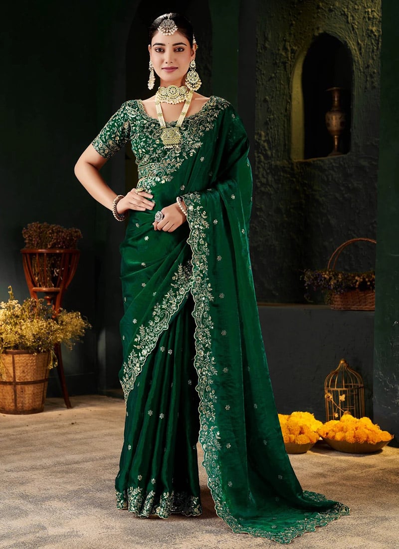 Green Silk Zari Embroidered Saree After Six Wear