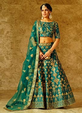 Green Silk Zari Embroidered Sequins Stylish Lehenga Wedding Wear