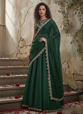 Green Silk Zari Hand Embroidered Sequins Lehenga