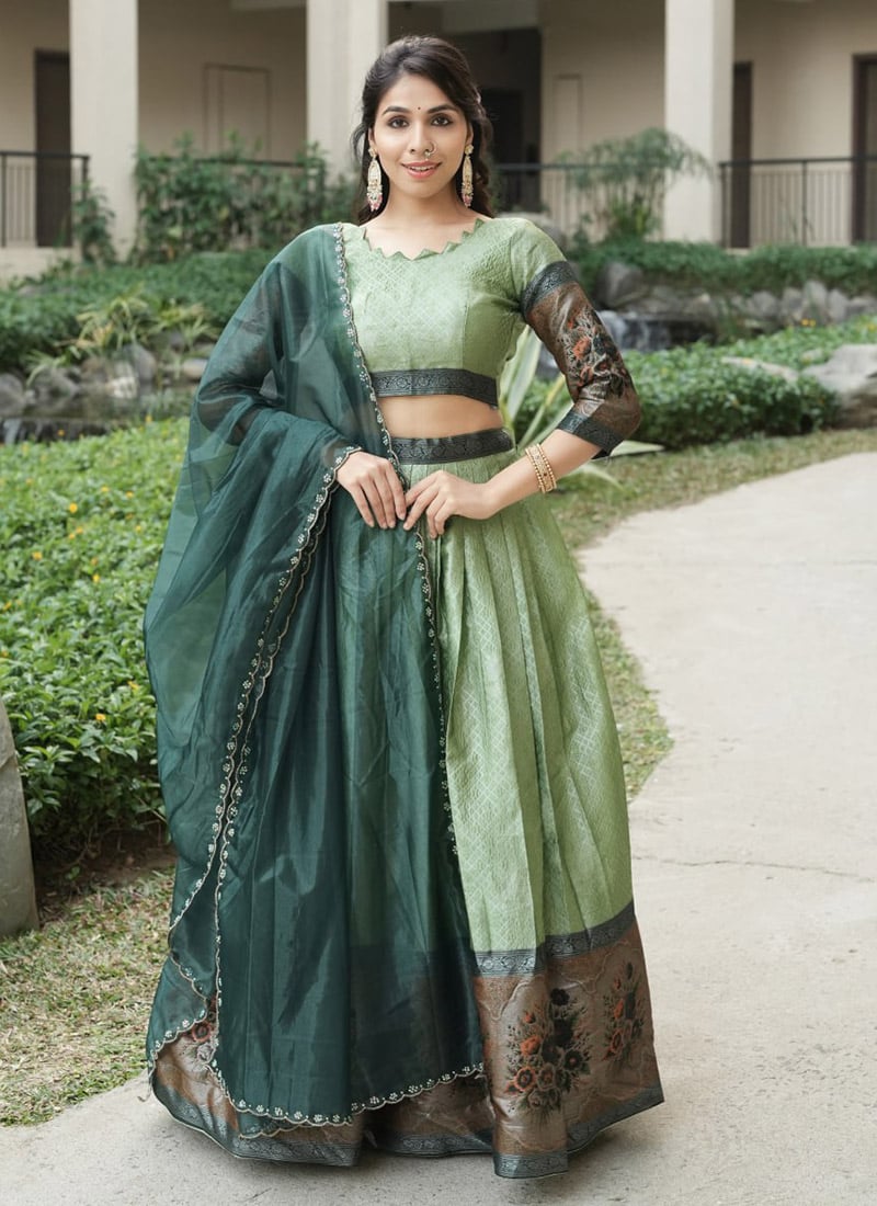 Green Silk Zari Jacquard Woven Lehenga Festive Wear