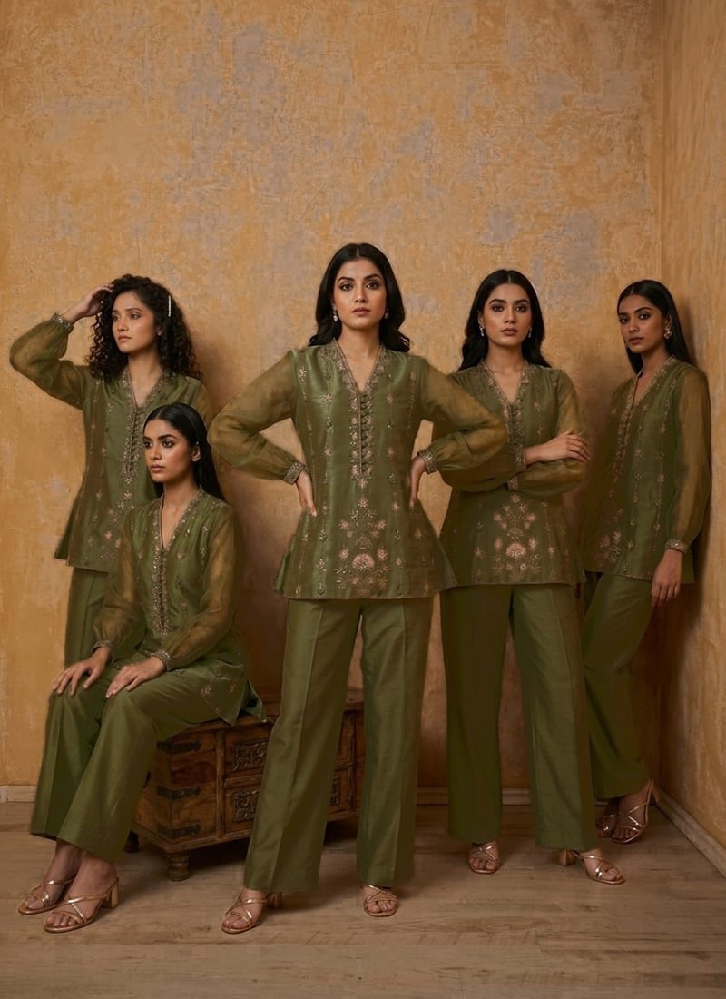 Green Silk Zari Resham Embroidered Indowestern Pant Suit After Six Wear