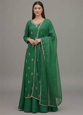 Green Silk Zari Sequins A Line Lehenga