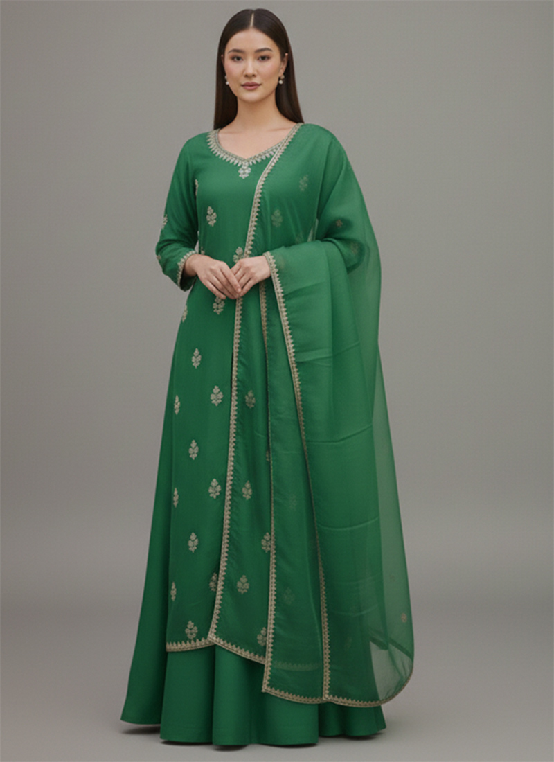 Green Silk Zari Sequins A Line Lehenga Festive Wear
