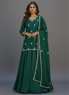 Green Silk Zari Sequins A Line Lehenga