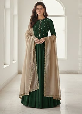 Green Silk Zari Sequins Anarkali Suit