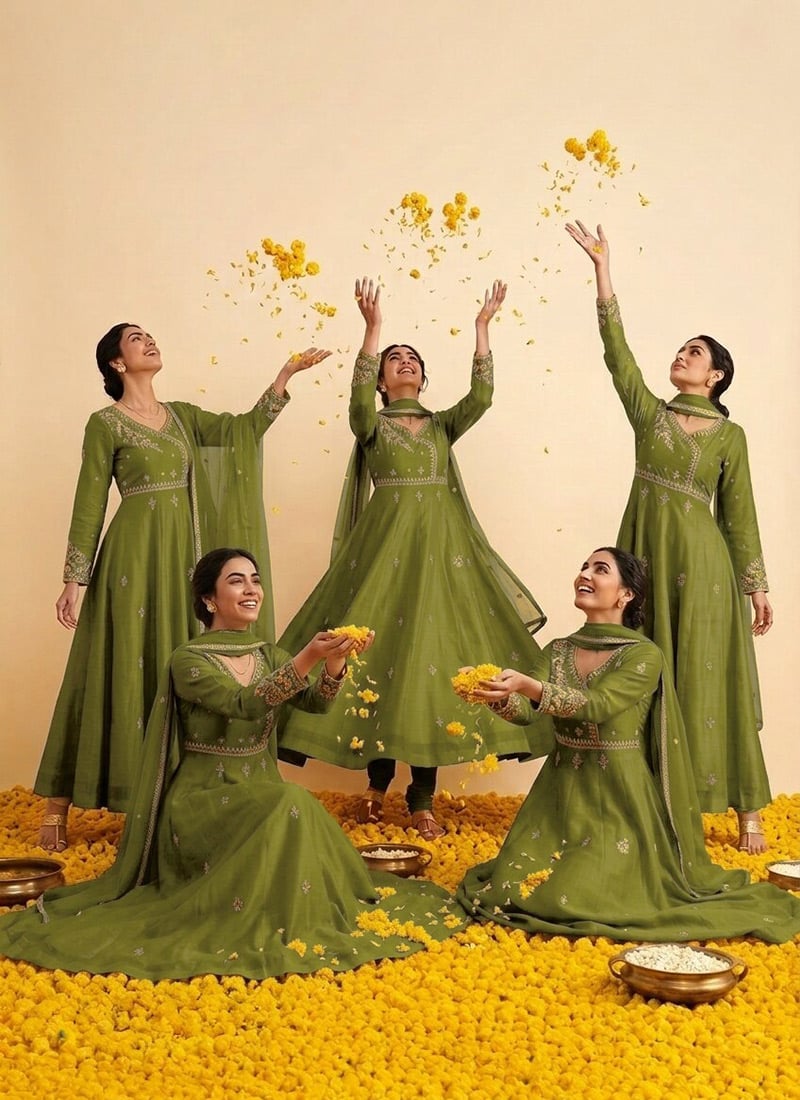 Green Silk Zari Sequins Embroidered Anarkali Suit Festive Wear
