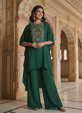 Green Silk Zari Sequins Embroidered Indowestern Set