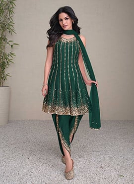 Green Silk Zari Sequins Ravishing Dhoti Suit