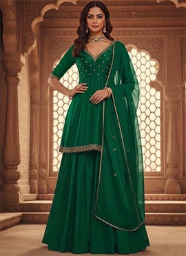 Green Silk Zari Sequins Sharara Suit