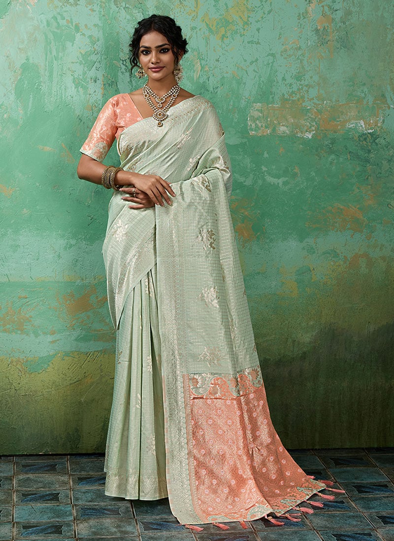 Green Silk Zari Woven Saree  Festive Wear