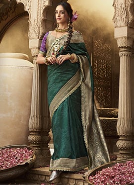 Green Soft Banarasi Silk Zari Embroidered Saree