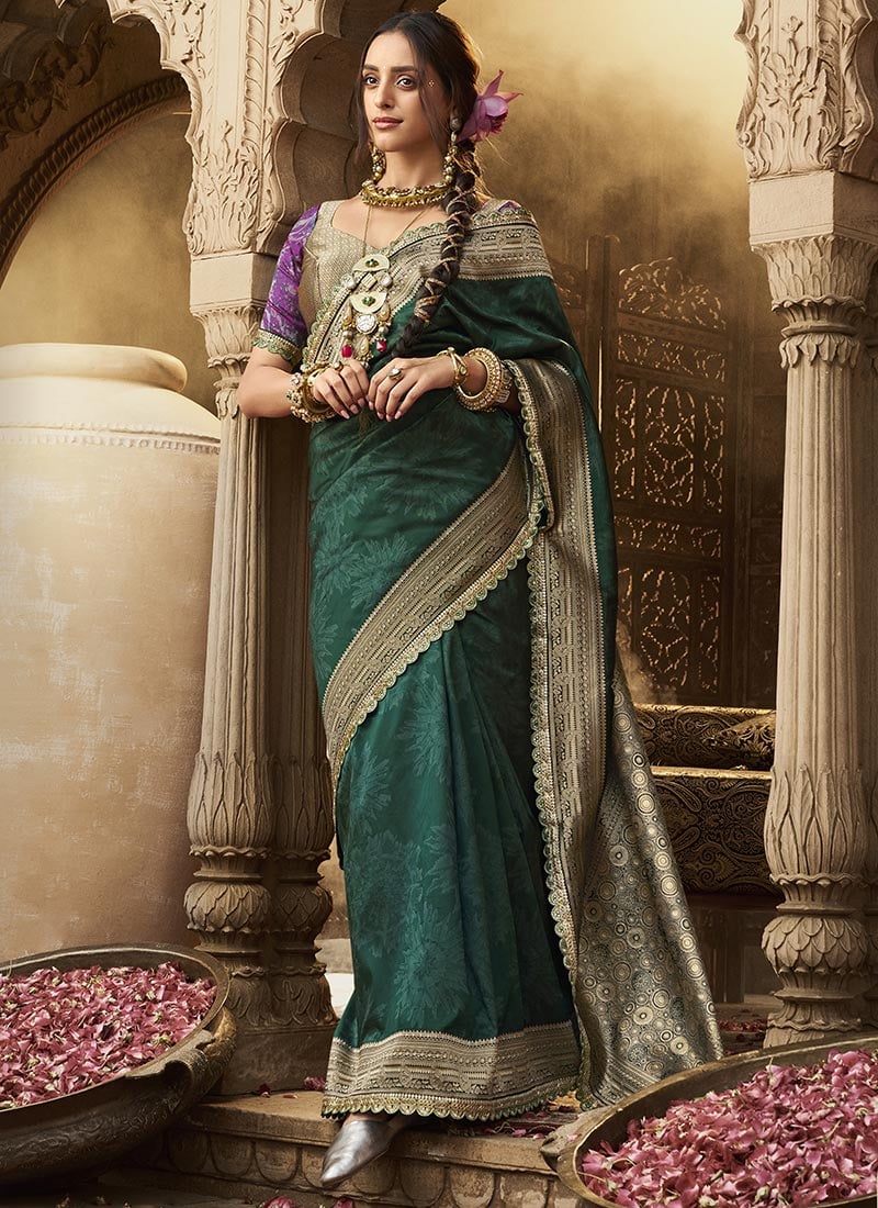 Green Soft Banarasi Silk Zari Embroidered Saree