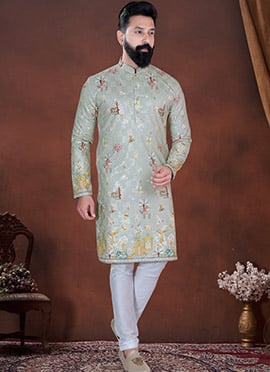 Green Soft Cotton Embroidered Kurta Pyjama
