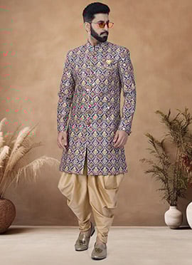 Green Soft cotton Embroidered Sequins Indowestern Sherwani