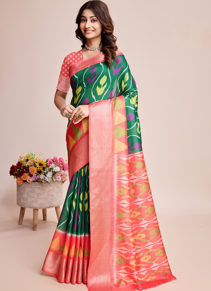 Green Soft Dola Silk Woven Patola Print Saree After Six Wear-SASSE58004
