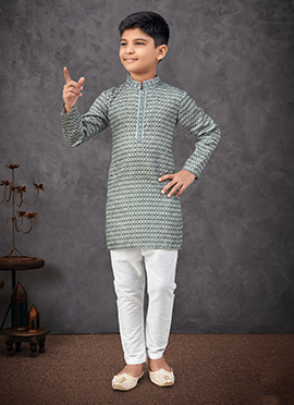 Green Soft Rayon Printed And Embroidered Boys Kurta Pyjama