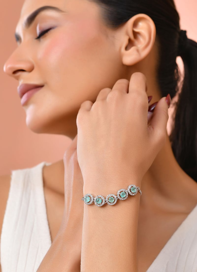 Green Stone Adjustable Bracelet For Women Wedding Wear