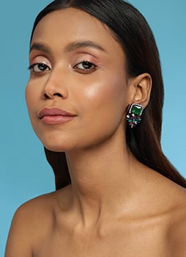 Green Stone And Kundan Adorned Studs