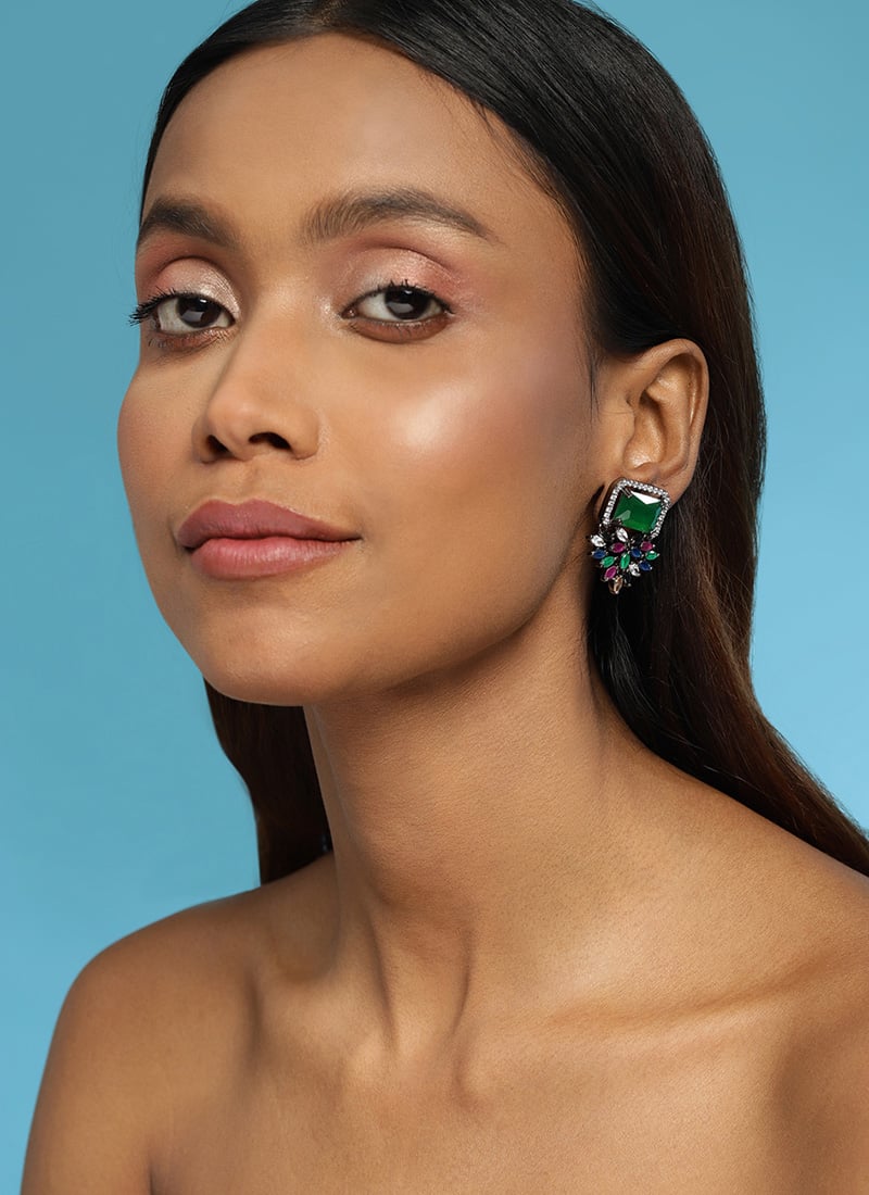 Green Stone And Kundan Adorned Studs Festive Wear