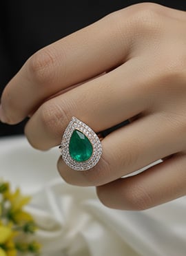 Green Stone And Kundan Work Hand Ring For Women