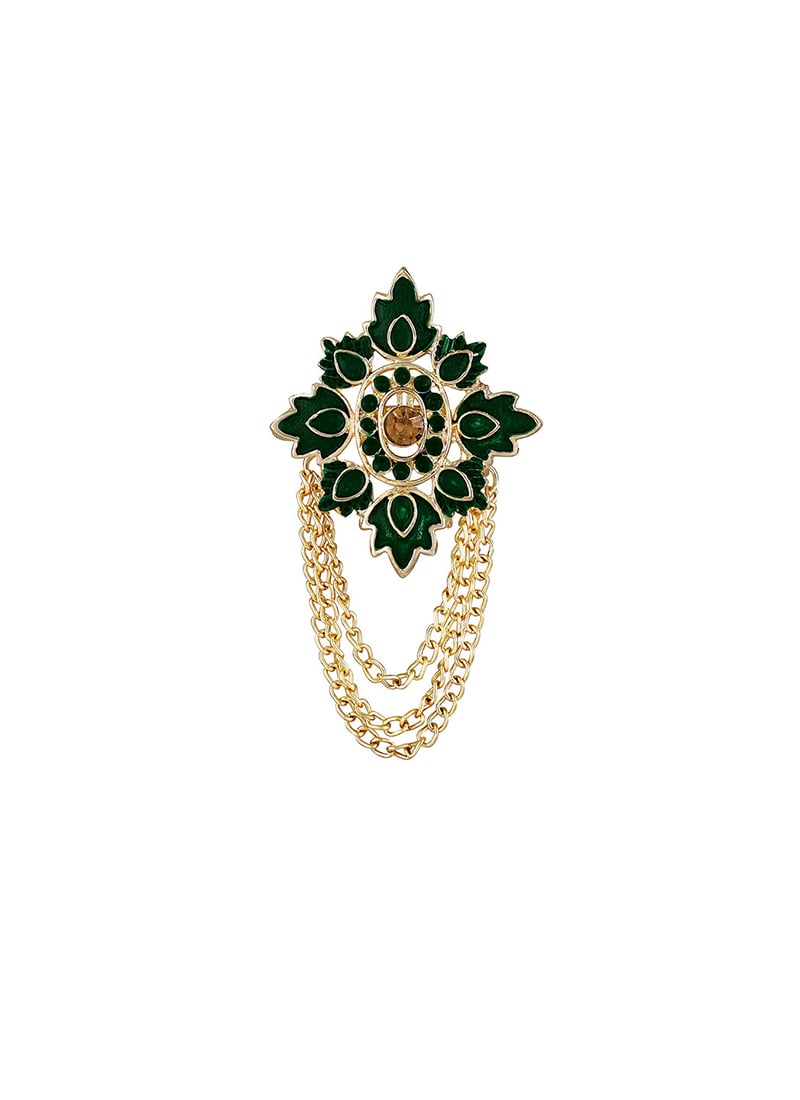 Green Stone Chain Brooch For Men