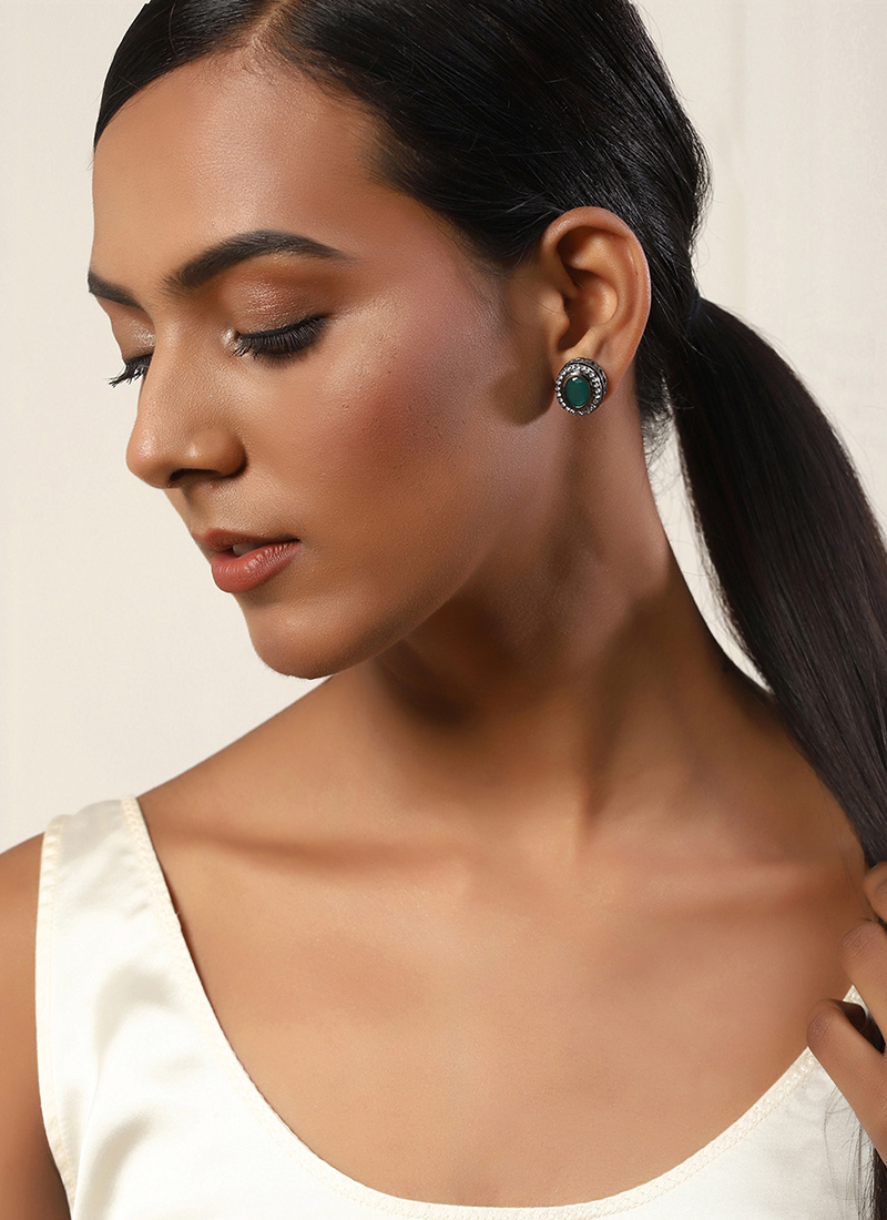 Green Stone Studs Festive Wear