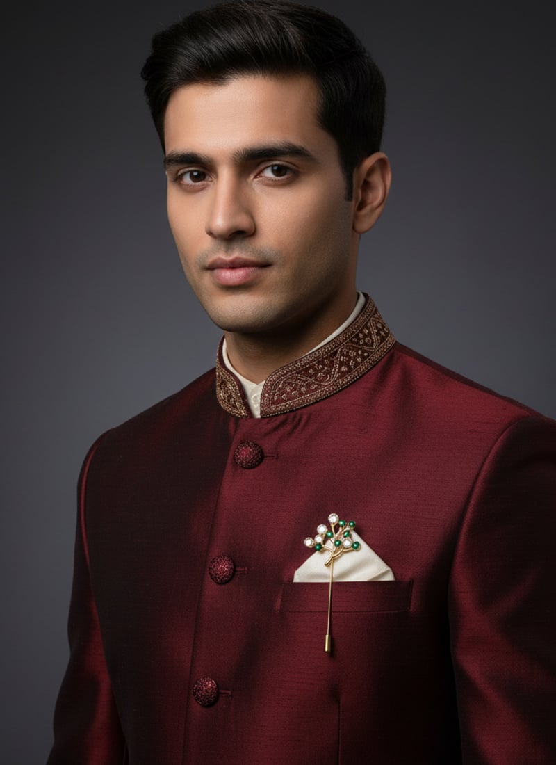 Green Stone Work Brooch For Men