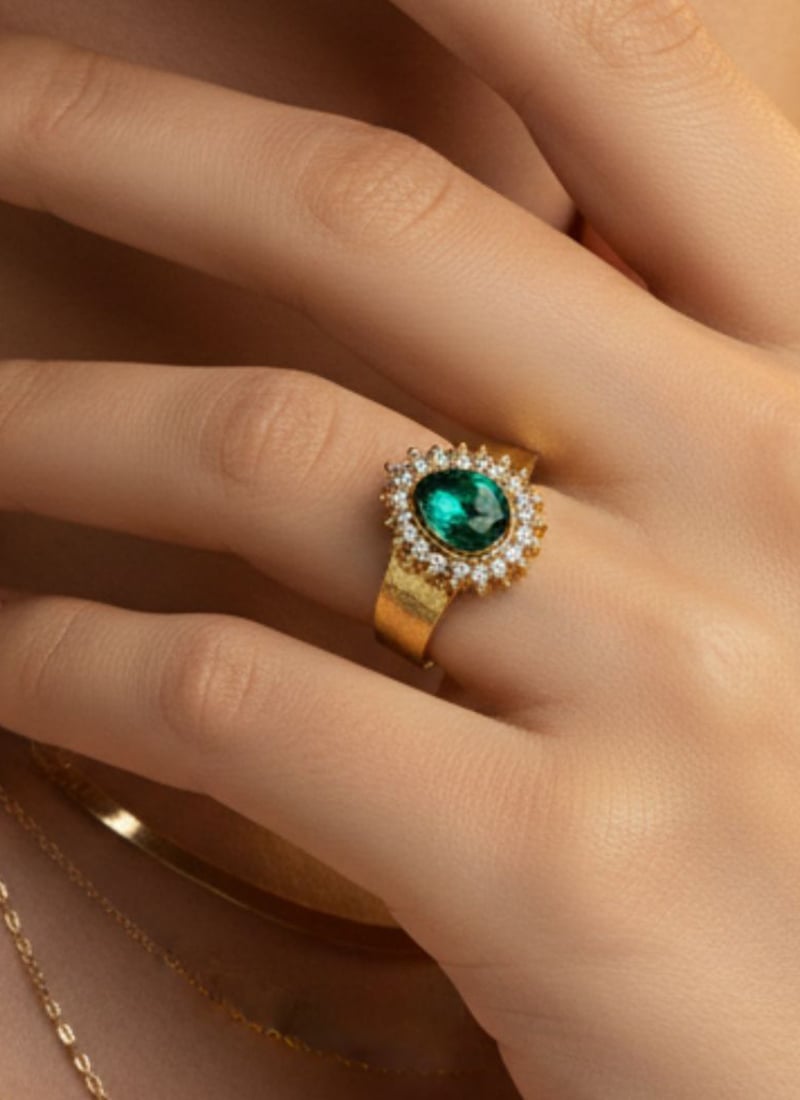 Green Stones Kundan Ring Festive Wear
