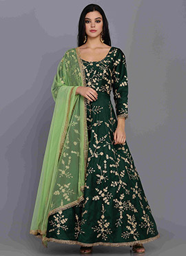 Green Taffeta Anarkali Suit