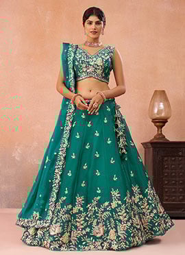 Green Tissue Embroidered Sequins Stones Beads Zari Lehenga