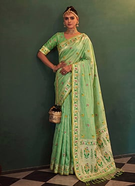 Green Tissue Silk Woven Jacquard Saree
