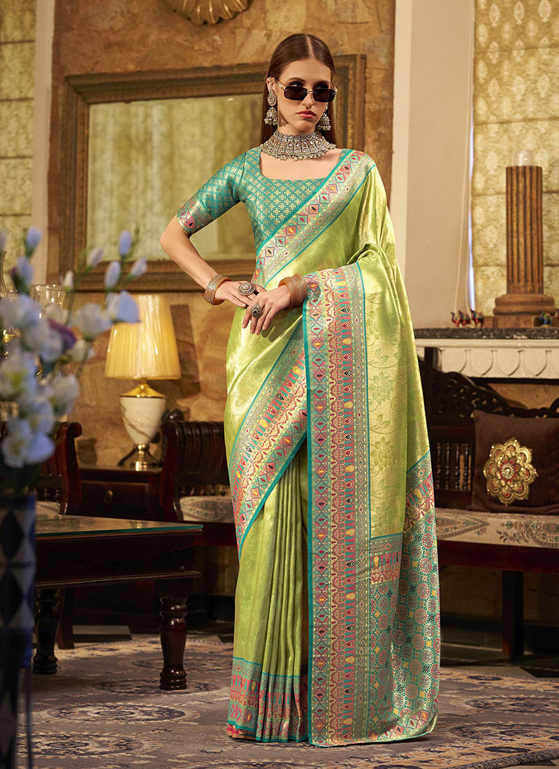 Green Tissue Silk Zari Woven Saree Festive Wear