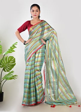 Green Tissue Striped Saree