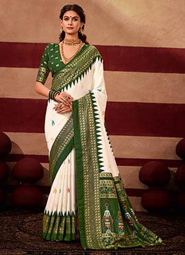 Green Velvet Tussar Silk Jacquard Foil Print Sambalpuri Foil Print Saree