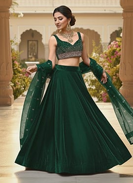 Green Velvet Zari Sequins Lehenga
