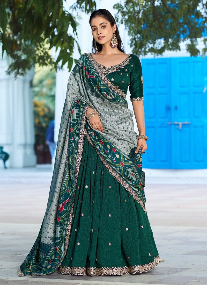 Green Vichitra Silk Embroidered Sequins Lehenga Festive Wear