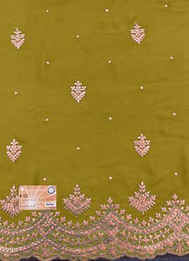 Green Viscose Embroidered Fabric