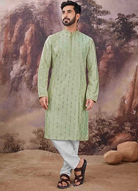 Green Viscose Embroidered Mirror Work Kurta Pyjama