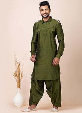 Green Viscose Pathani Set